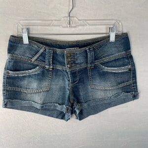 Vintage Mudd Y2K Low Rise micro mini Denim Shorts Triple Button Size 9